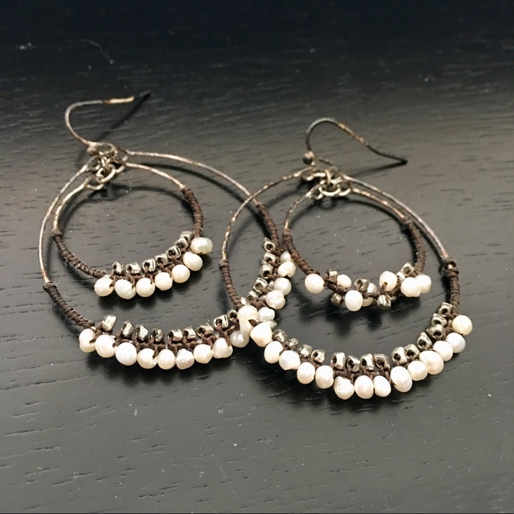 Pearl double hoop dangly earrings